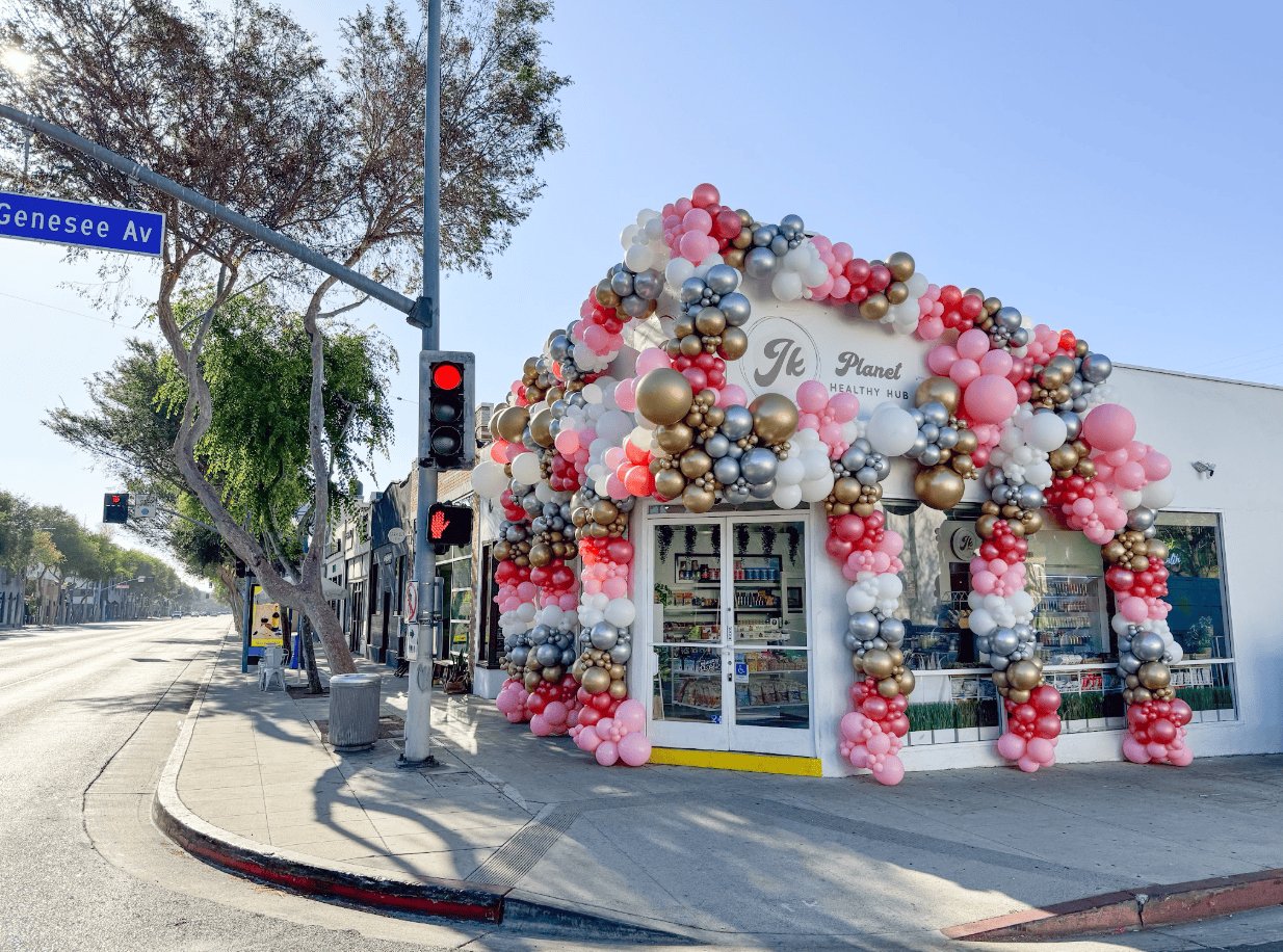 Custom storefront balloon installation in West Hollywood